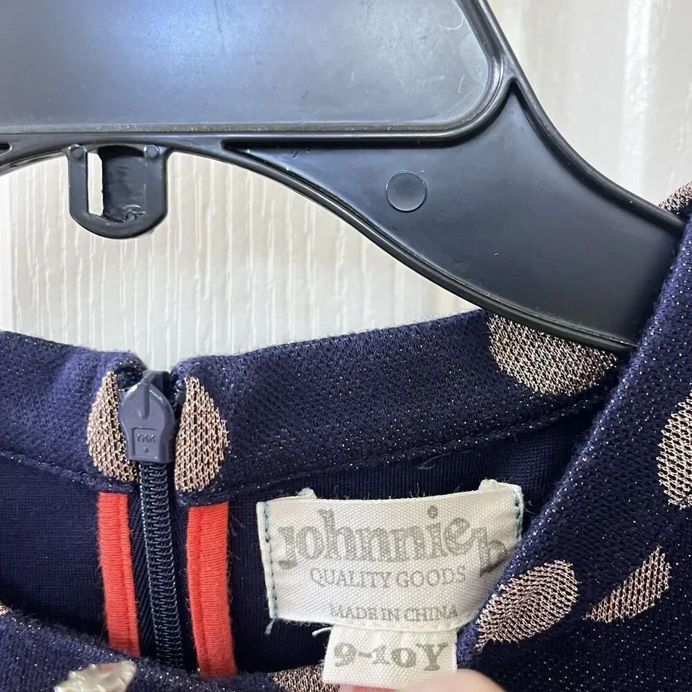 Johnnie B by Boden Navy Blue Gold Polka Dot Dress Fit & Flare Girls Size 9-10